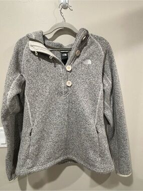 The North Face Heather Gray Button-Up Fleece Hooded Pullover